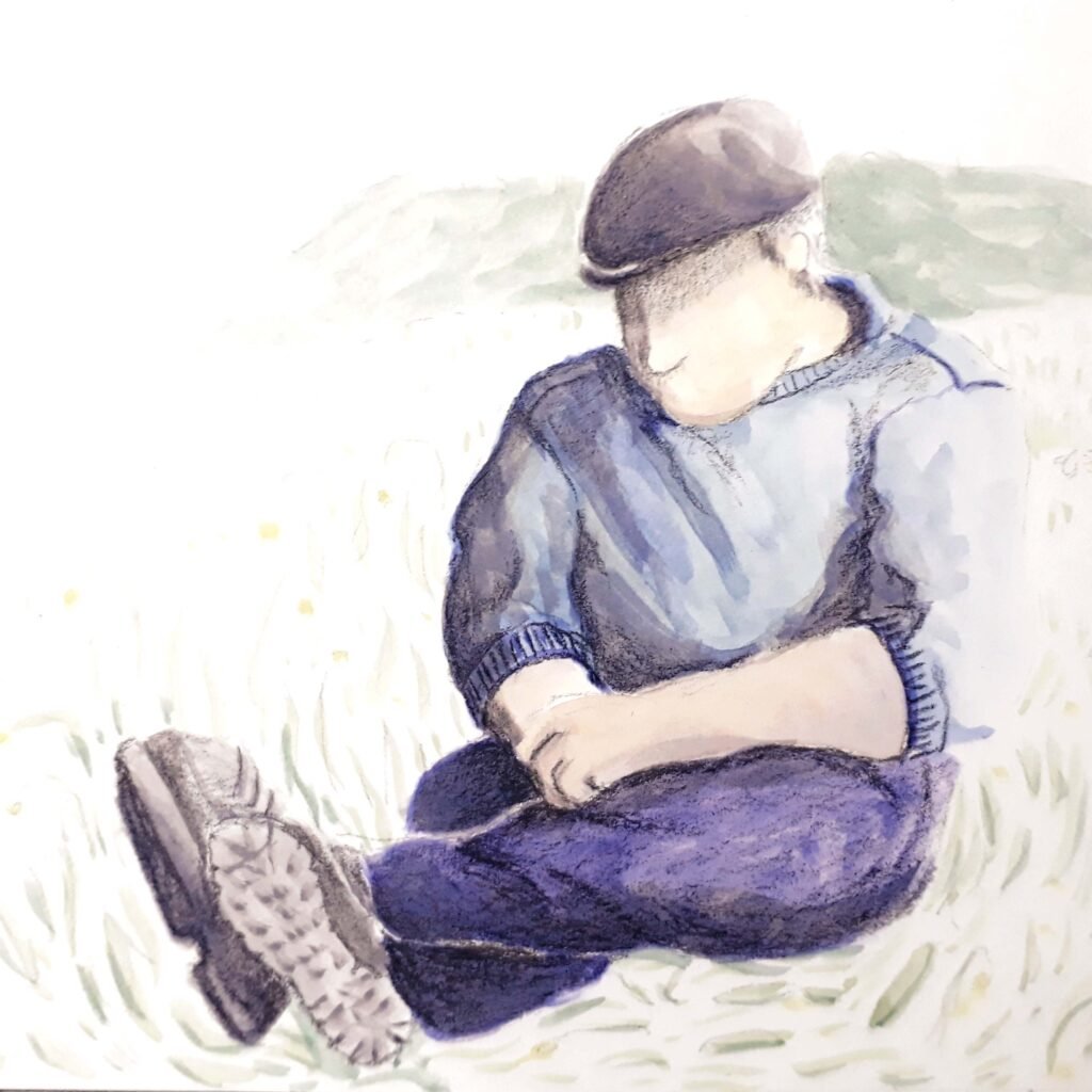 Portrait d'un berger au béret à l'aquarelle par Florence Debove, autrice biographe et illustratrice